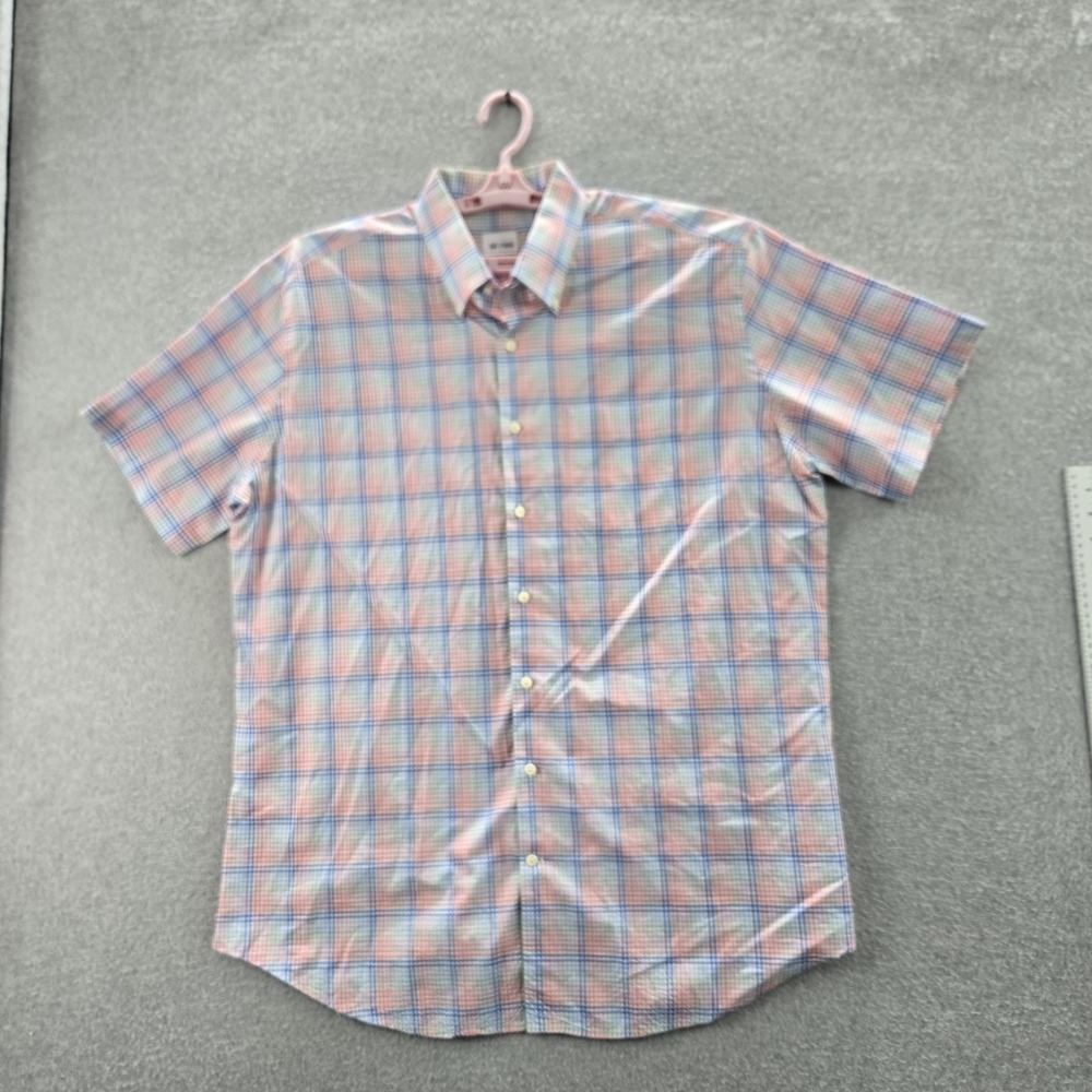 Peter Millar Men‎ Button Up Shirt EXTRA LARGE Pink Gingham Plaid Short Sleeve